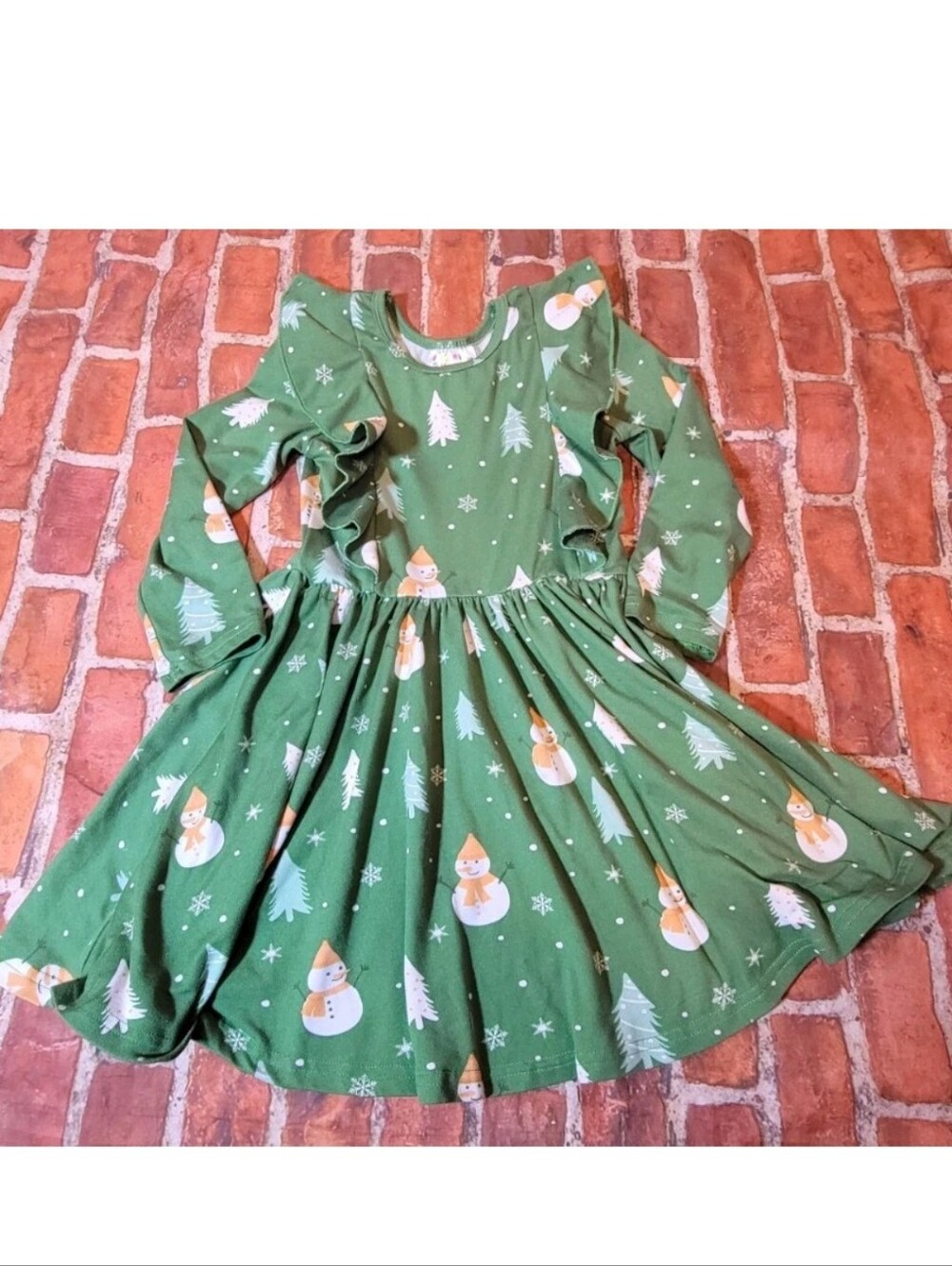 Dot Dot Smile Girls Green Snowman Holiday Dress Size 3/4 3 4 Christmas